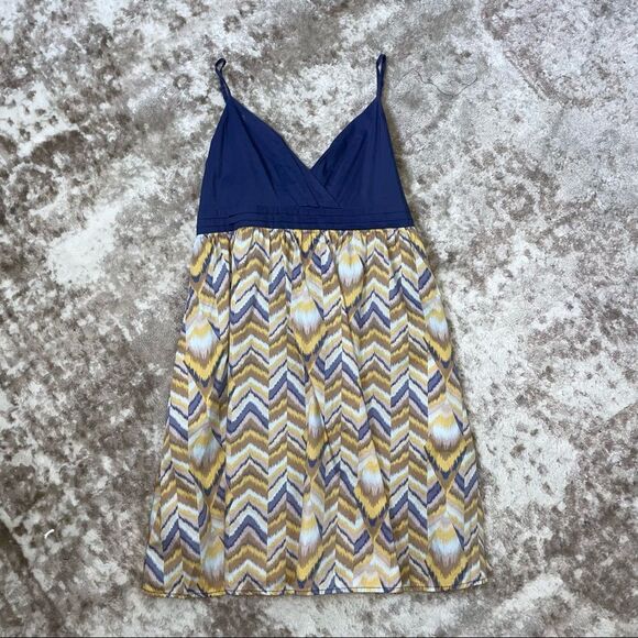 Vintage BCBG Sweetheart Mini Dress M Blue Chevron Spaghetti Straps SZ M - Picture 9 of 11